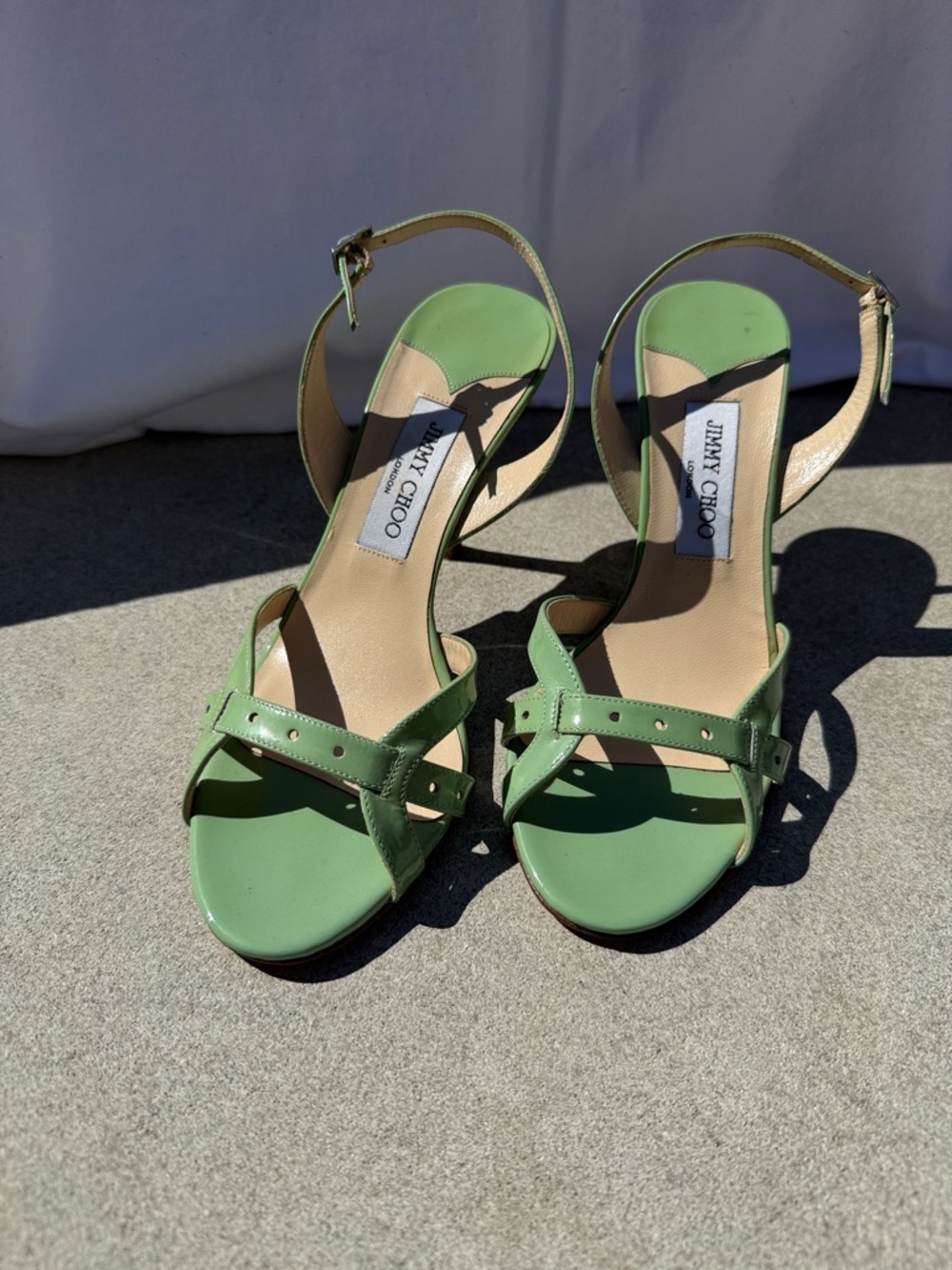Jimmy Choo Green Leather Strappy Sling Back Sandals